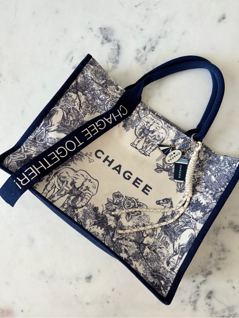 CHAGEE Navy & Cream Printed Tote Bag